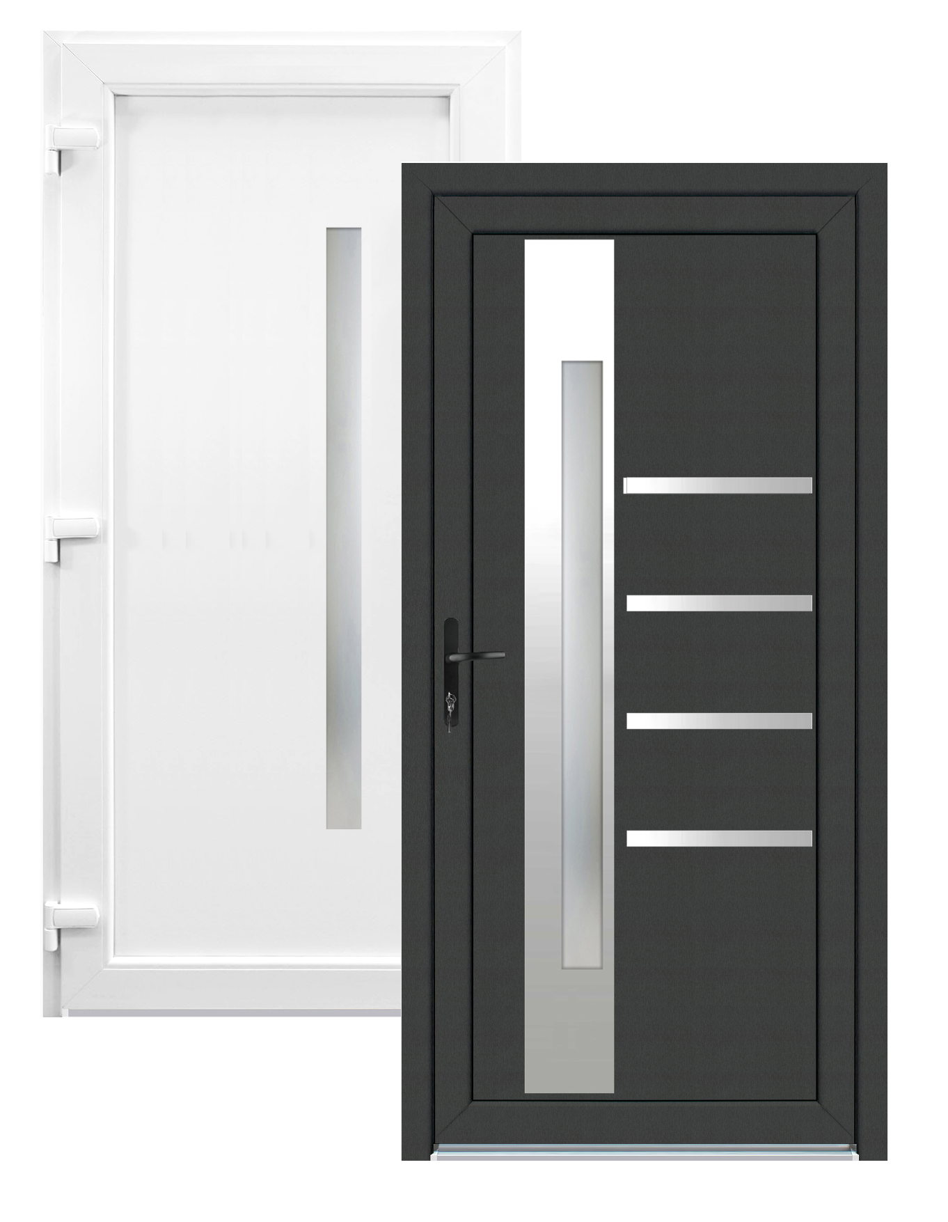 KF47 üveges (Satina), 100x210 cm, műanyag bejárati ajtó, balos, befele nyíló, kívül antracit