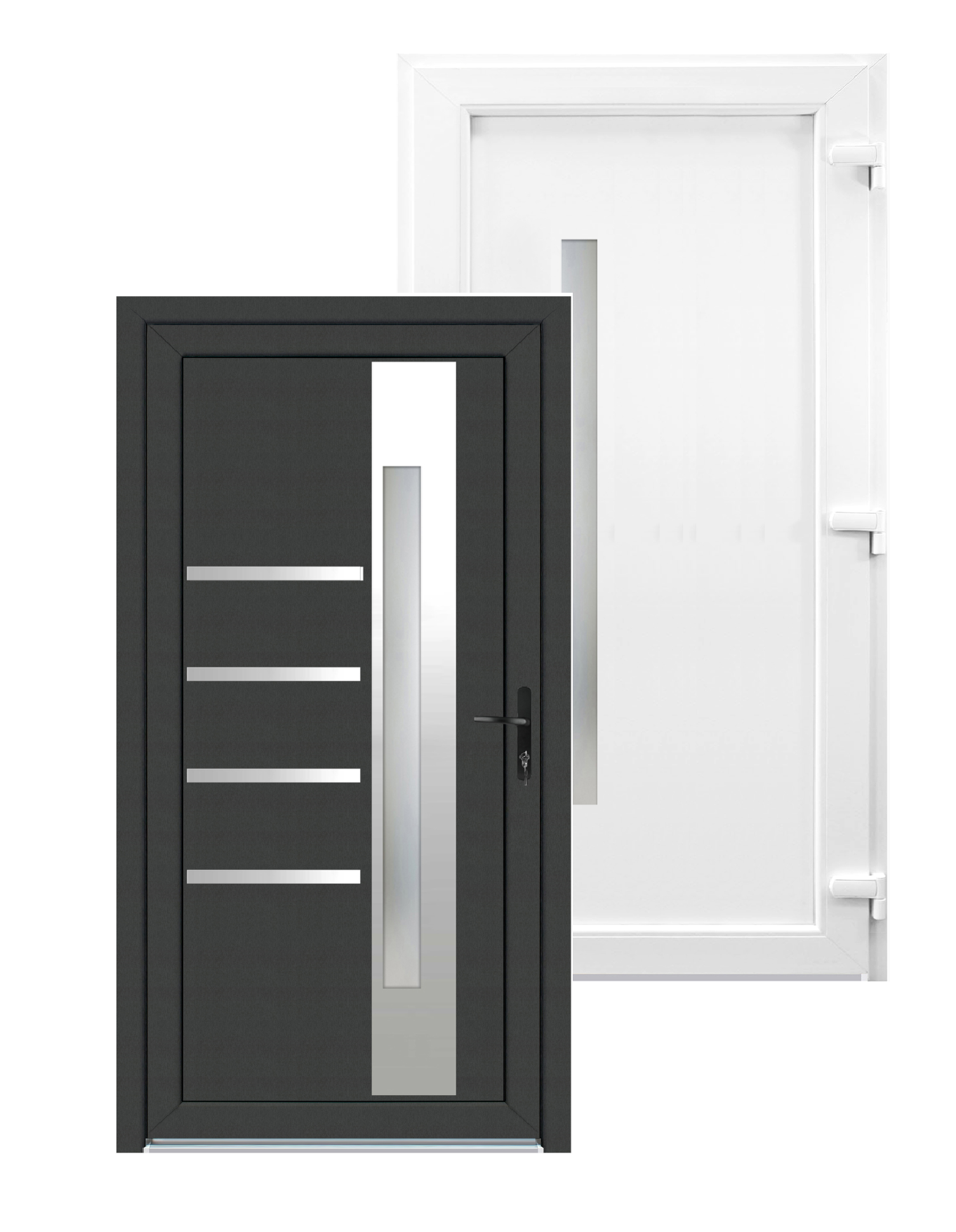 KF47 üveges (Satina), 100x210 cm, műanyag bejárati ajtó, jobbos, befele nyíló, kívül antracit