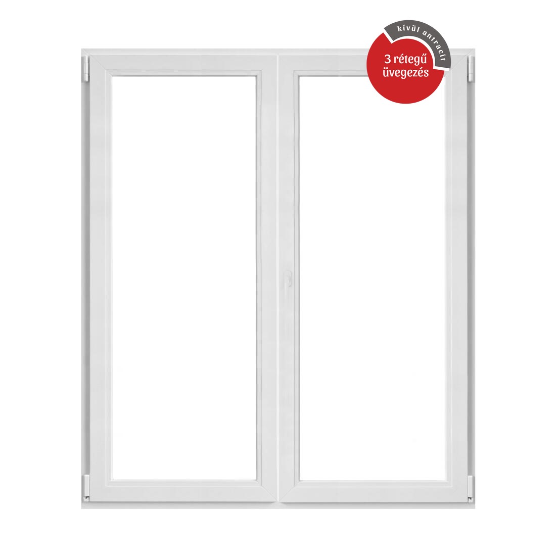 180x210 cm, műanyag középen felnyíló/bukó-nyíló erkélyajtó, jobbos, kívül antracit